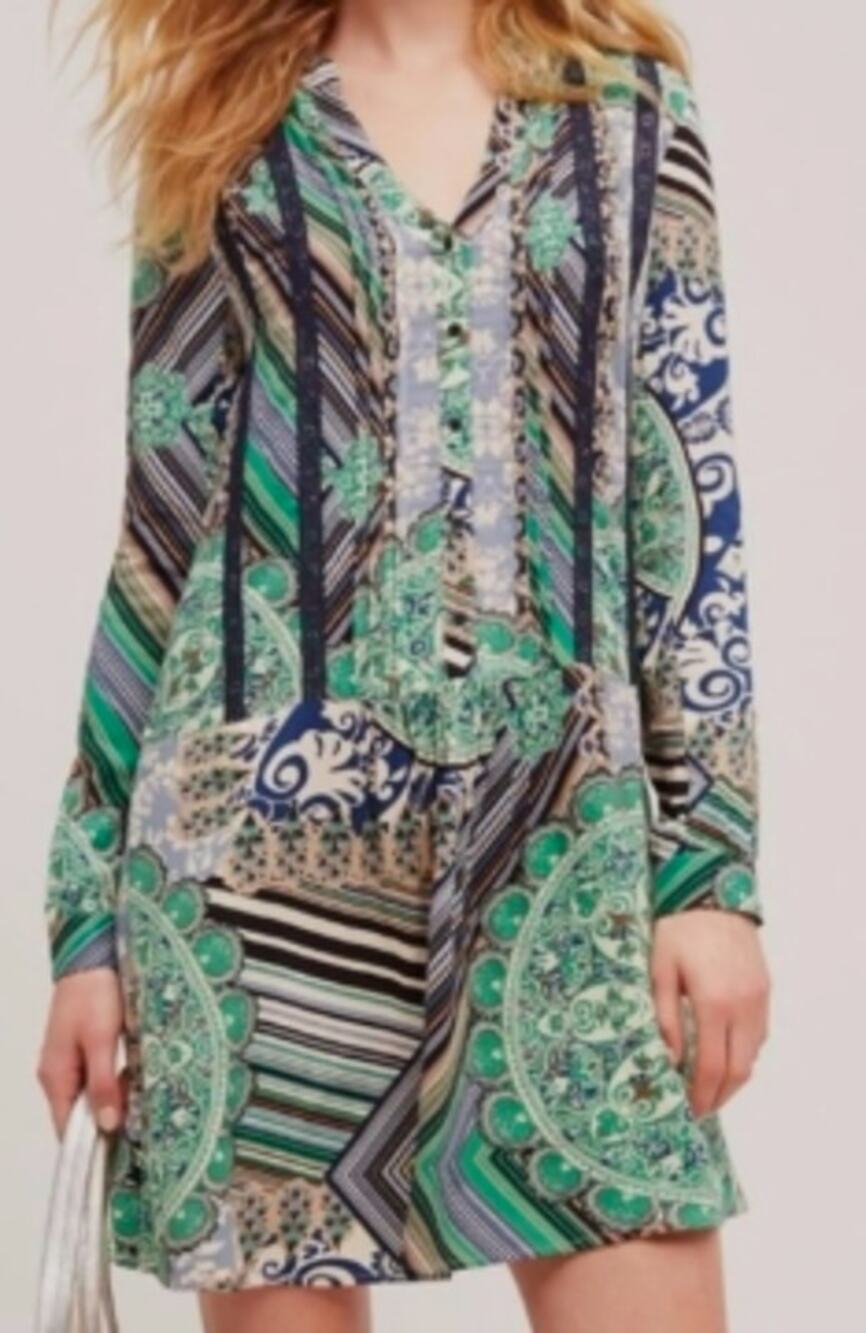 Anthropologie Tiny Caviana Green Paisley Print Dress sz L Petite
